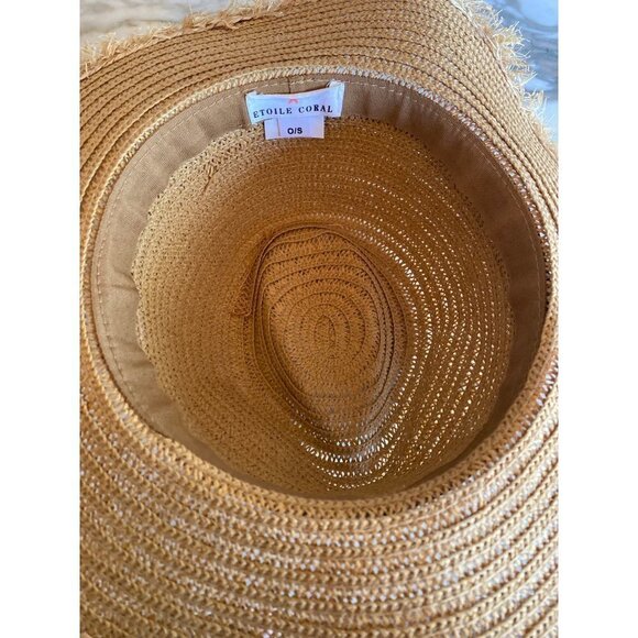 Etoile Coral Straw Sun Hat Black Ribbon Trim One Size - Picture 6 of 9